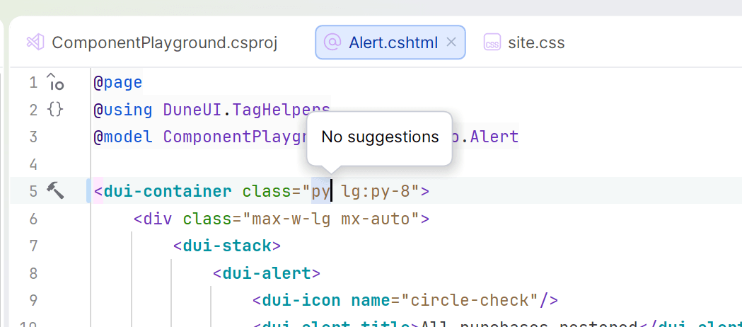 No suggestions offered by code completion